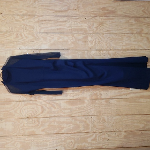 Chiara Boni NWT La Petite Robe Maylys Illusion Sleeve Navy Maxi Gown Dress Sz 16 - Picture 2 of 11